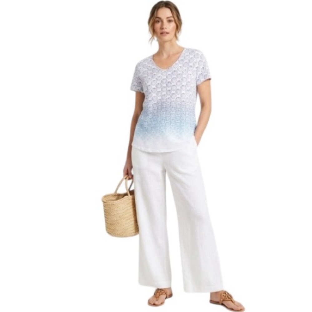 Weekends by Chico shell pattern Coastal white & Blue Women's Top / tee size M - Picture 3 of 8
